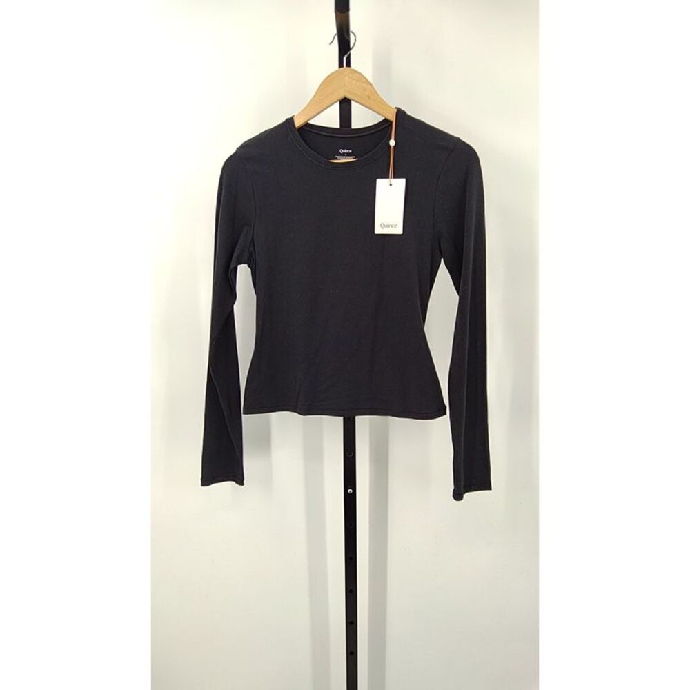 Quince Fitted Crganic Cotton Stretch Jersey Top  Long Sleeve Black M